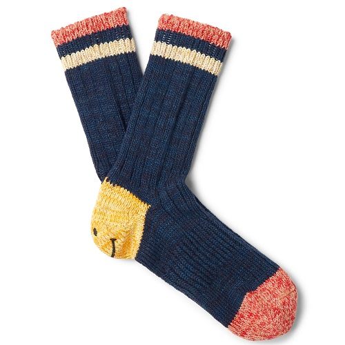 Mens KAPITAL Smiley Striped Cotton and Hemp-Blend Socks in Blue