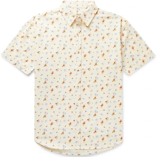 Mens Mollusk Summer Floral-Print Cotton Shirt in Off White