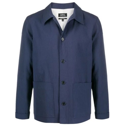 Mens A.P.C. Martin Tonal-Seersucker Jacket in Navy Blue