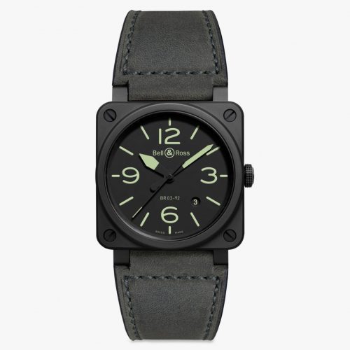 Mens Bell and Ross Nightlum Automatic Date Leather Strap Watch BR0392-BL3-CE/SCA in Grey & Black
