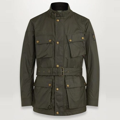 Mens Belstaff Trialmaster Waxed Cotton Motorcycle Jacket in Faded Olive