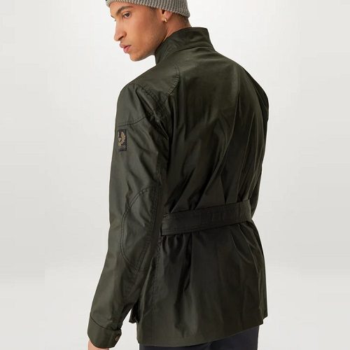 Mens Belstaff Trialmaster Waxed Cotton Motorcycle Jacket in Faded Olive Back