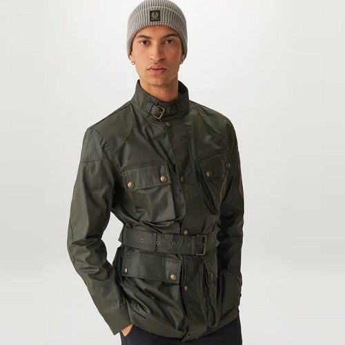 Mens Belstaff Trialmaster Waxed Cotton Motorcycle Jacket in Faded Olive model