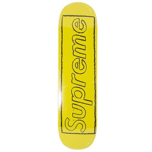 Mens Supreme x KAWS Chalk Logo Skateboard Deck in Yellow