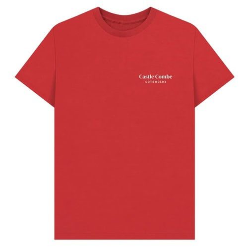 Men’s Castle Combe Mercantile Cotswolds AONB Back Print Organic T-Shirt in Red