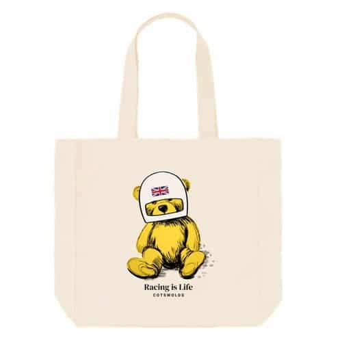 Castle Combe Mercantile Racing Teddy Bear Large Organic Tote Bag in Natural